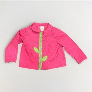 Gymboree Girls Size 4–5 Pink Quilted Jacket Floral Appliqué Green Trim